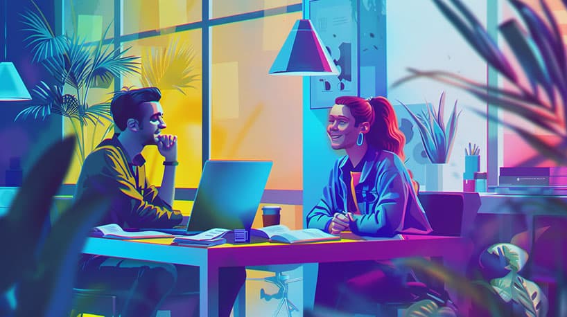 Collega's lachen samen in koffiepauze op kantoor