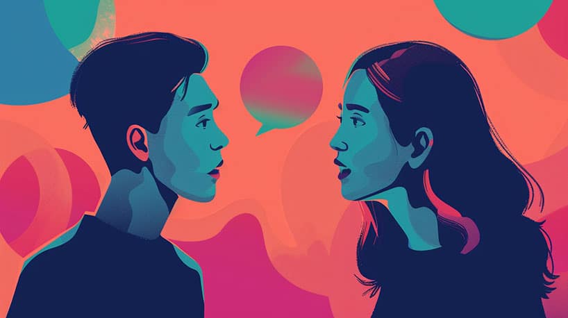 Illustratie koppel in open en eerlijk gesprek.