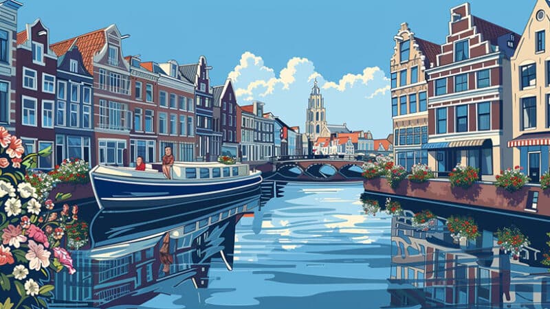 Een paar genietend van een romantische grachtenrondvaart date in Noord-Holland