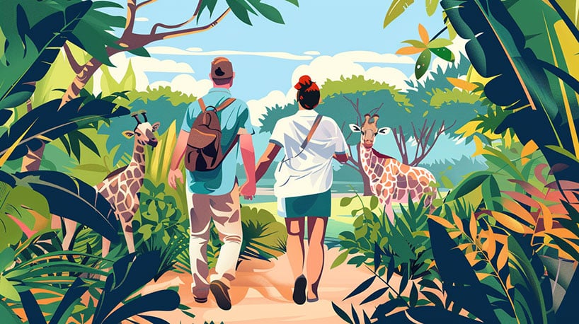 Paar geniet van safari in Safaripark Beekse Bergen.