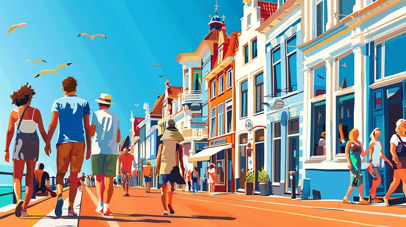 Wandeltocht stel volgt gids in Vlissingen.