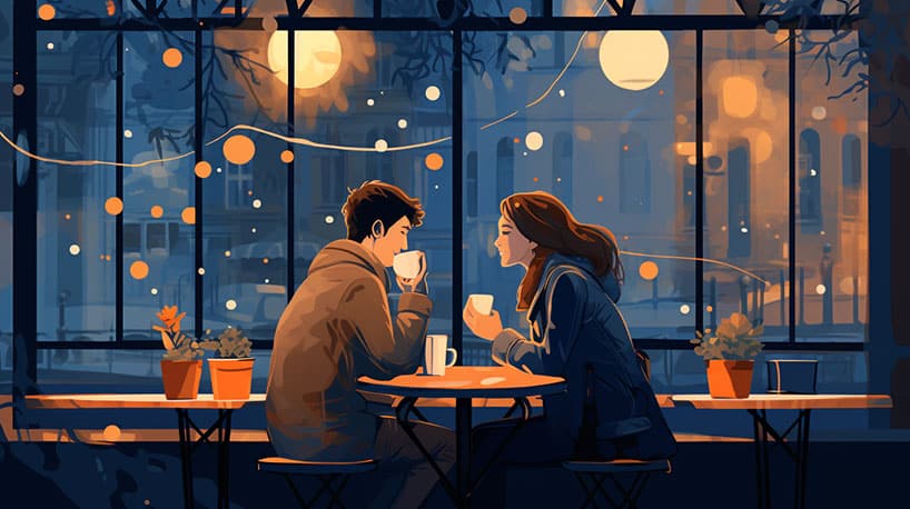 stel dat geniet van een warm drankje in een gezellig café in Zwolle.