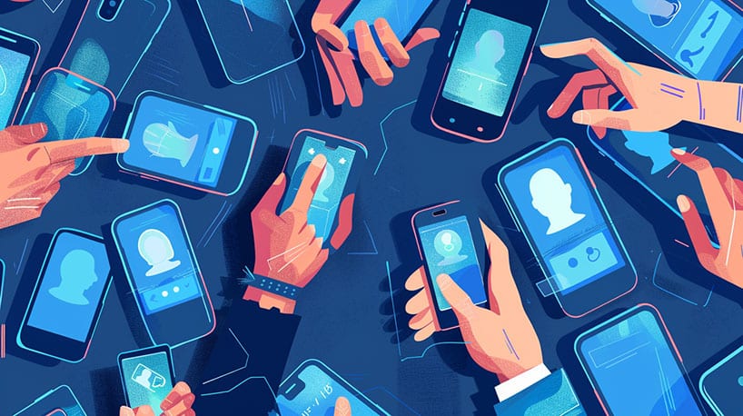 Handen swipen profielen op smartphone scherm