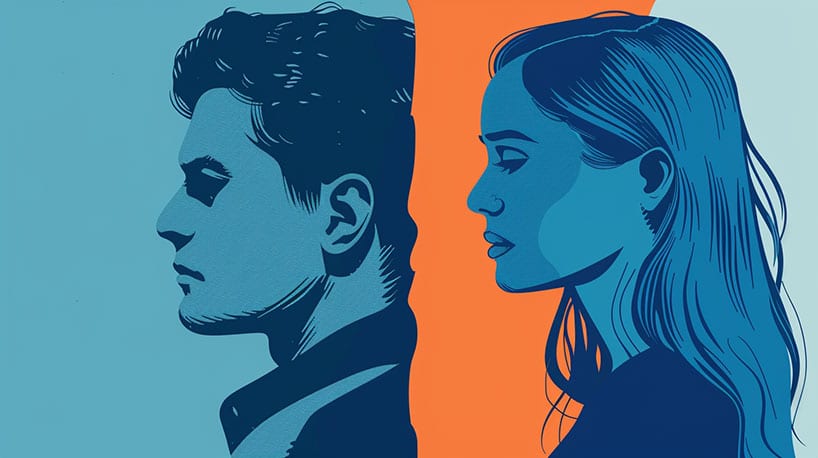 Jaloezie in een relatie: man en vrouw gespannen blik
