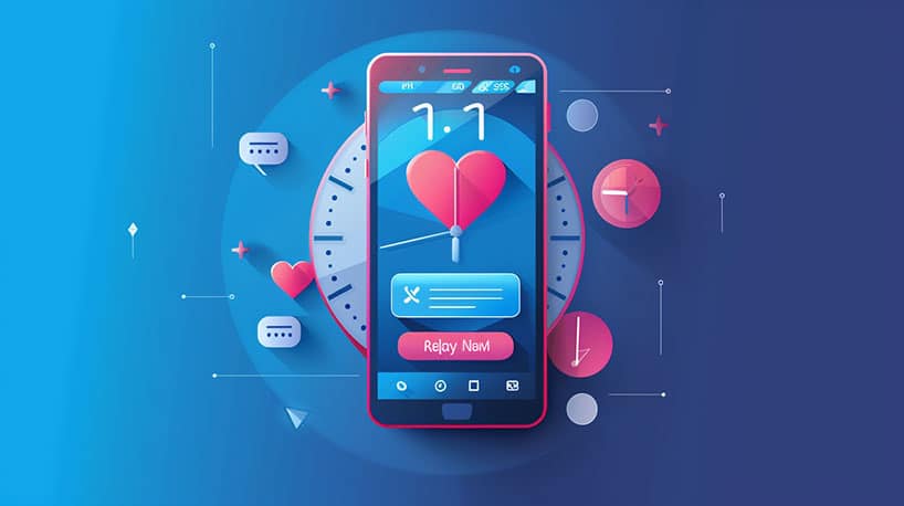 Klok boven Tinder-chat, efficiënte date-organisatie illustrerend.