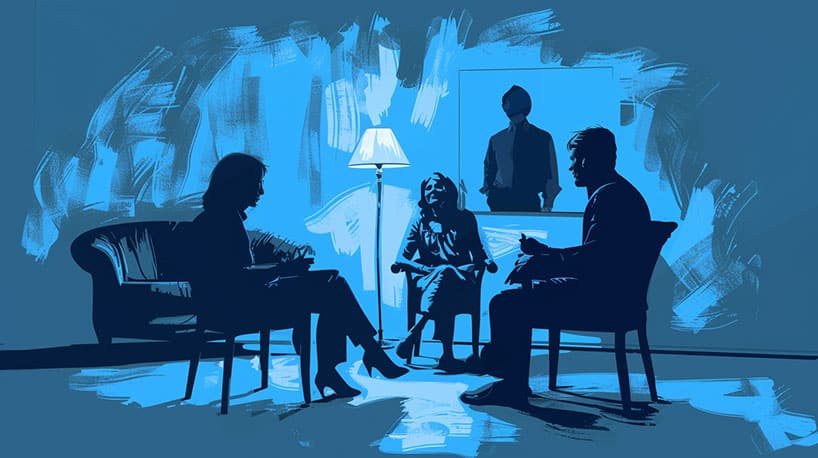 Stel bij relatietherapie, therapeut biedt bemiddeling en begeleiding.
