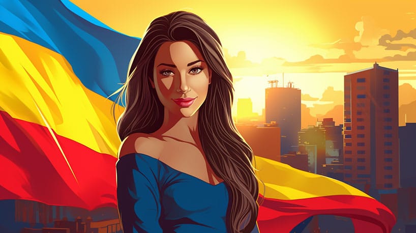 Colombiaanse vrouw voor Colombiaanse vlag
