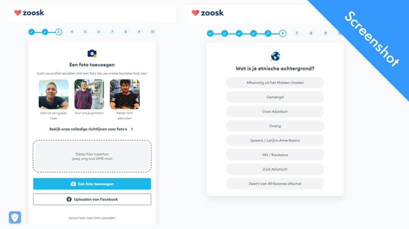 Zoosk aanmelden schermen