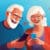 Bejaard stel lacht samen naar smartphones met online dating