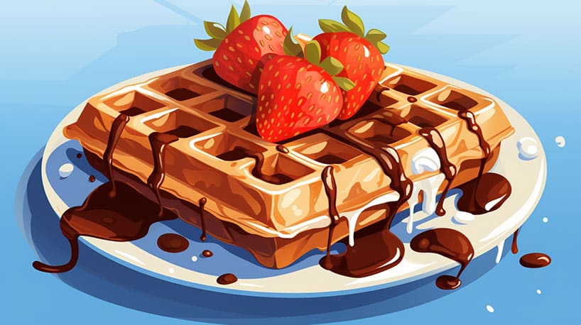 Belgische wafel met aardbeien en chocolade