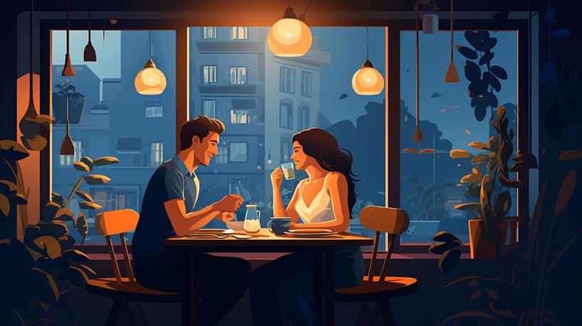 Gezellig restaurant in Nijmegen, waar een stel samen van een maaltijd geniet