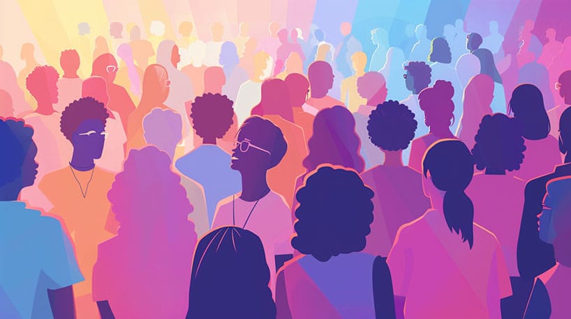 "Groep lesbische vrouwen bij LGBTQ+ evenement, gemeenschapsgevoel uitstralend