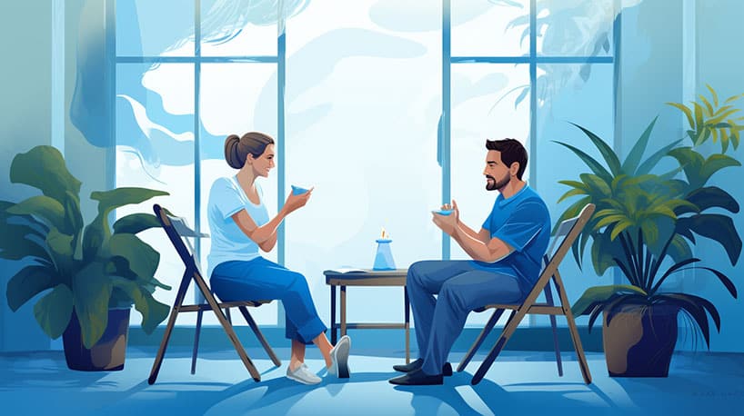 Ontspannen buiten setting, luchtig gesprek, ontdekkende compatibiliteit door sjansen.