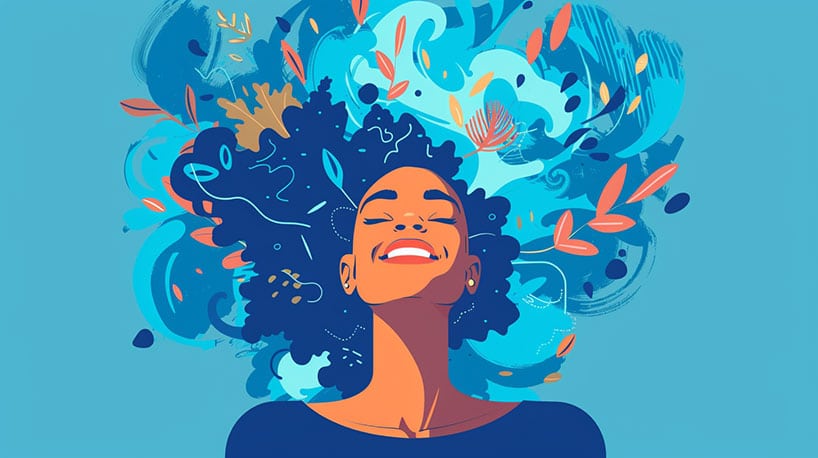 Persoon met positieve mindset, zelfliefde en zelfzorg uitstralend.
