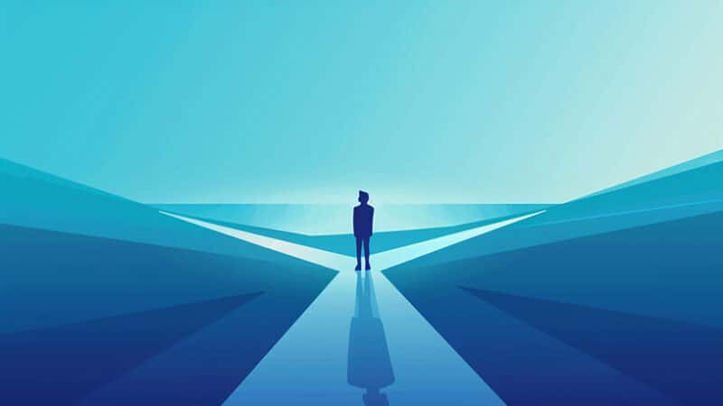 Persoon twijfelt bij kruispunt na scheiding van partner