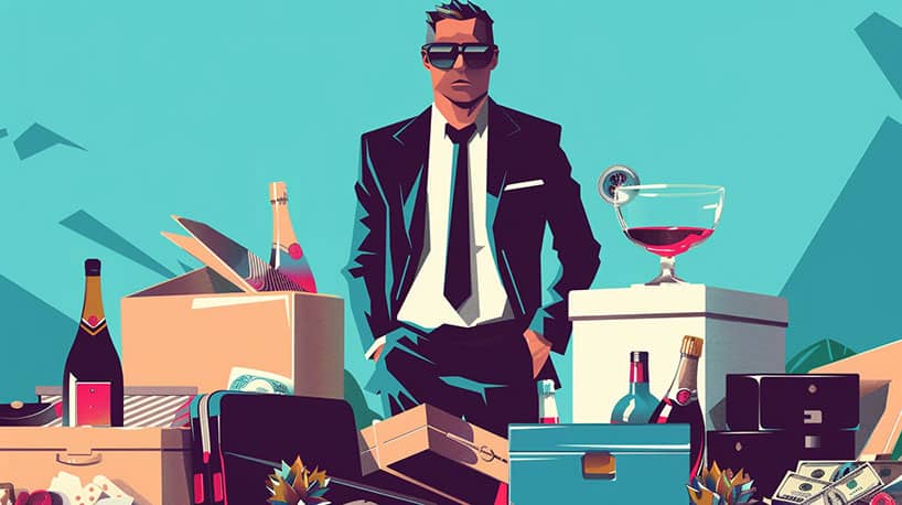 Rijke man omringd door luxe