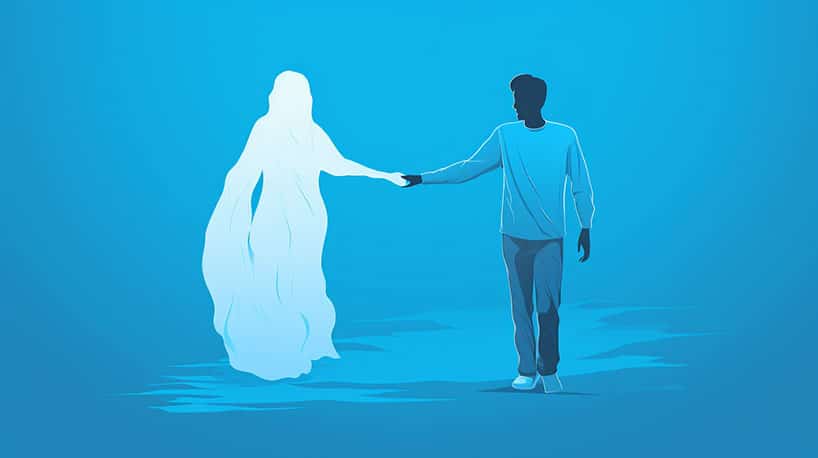 Stel hand in hand, spookachtige ex, spanning symboliserend