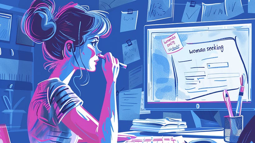 Vrouw plaatst of bekijkt 'vrouw zoekt vrouw' advertenties.