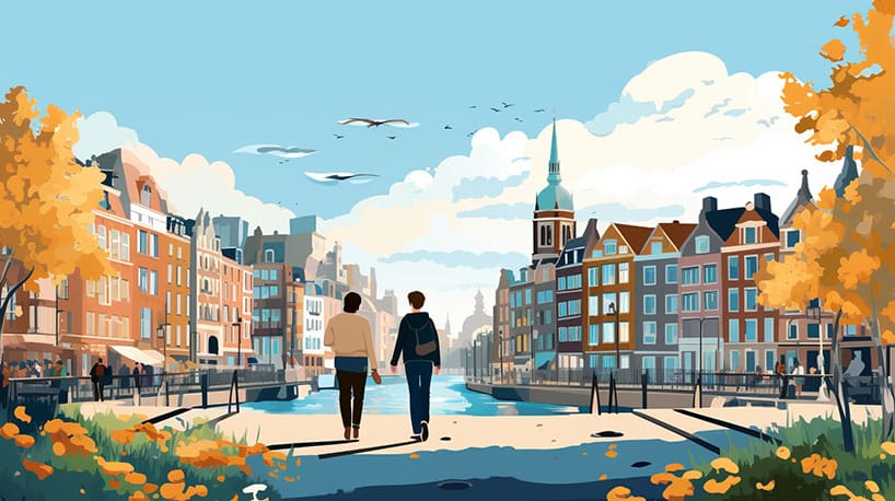 koppel dat wandelt door de straten van Arnhem tijdens een date