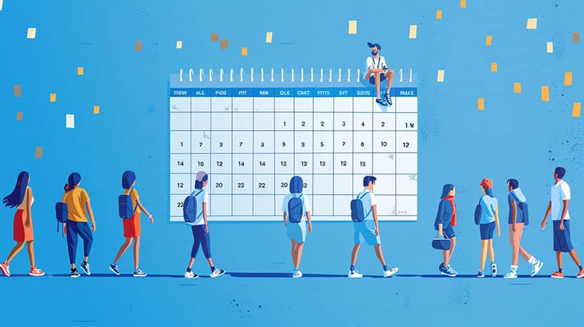 Kalender met gemarkeerde data voor vriendenbijeenkomsten.