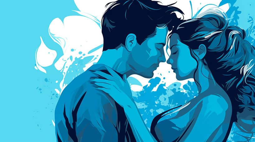 Koppel omhelst elkaar, achtergrond benadrukt toewijding en exclusiviteit