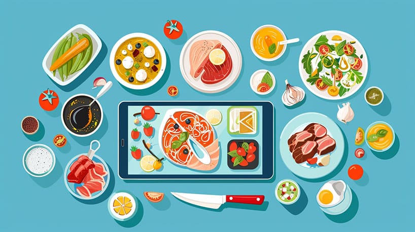 Tablet met recepten voor romantisch diner