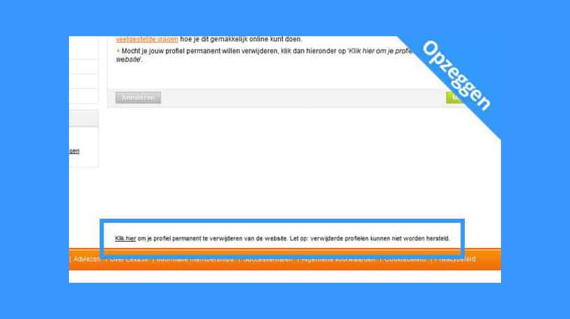 screenshot van lexa opzeggen account